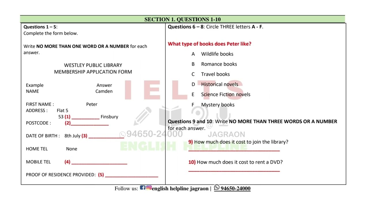 #listening LT17NOV Westley public library membership application form name Camden #ehjagraon #ielts