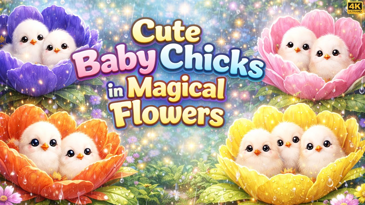 “Adorable Fluffy Baby Chicks in Magical Giant Flowers 🌈✨ Dreamy Fantasy Garden 4K”