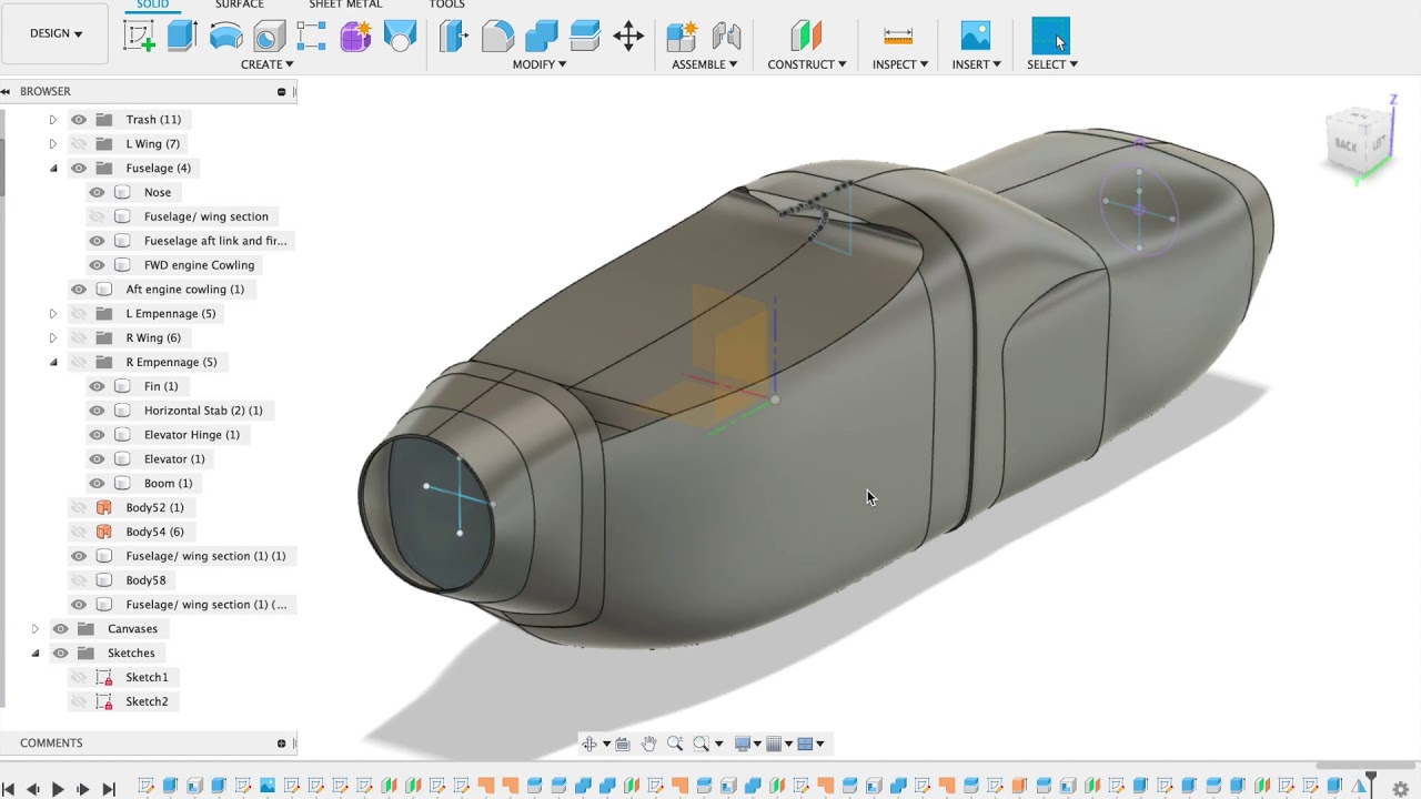 How to 3D Print an Aeroplane with Fusion 360 - Day 9 - Section the fuselage