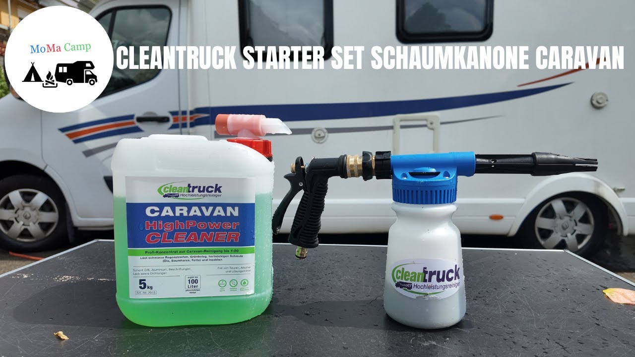MoMa Camp reinigt schmutziges Wohnmobil I CleanTruck Starter Set Schaumkanone Caravan I MoMa Camp