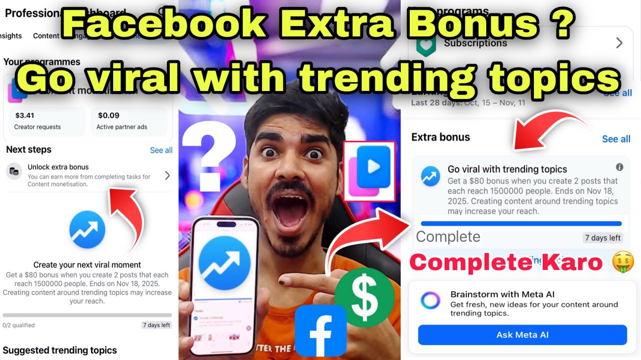 Facebook Extra Bonus Kaise Complete Karen 😍 Go Viral With Trending Topics 🤑 Unlock Extra Bonus