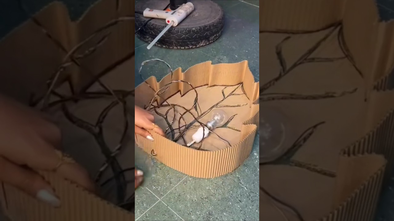 Using cardboard to make lamp #ideasofhomedecor #maniac #diy #cardboardcrafts #artdecor