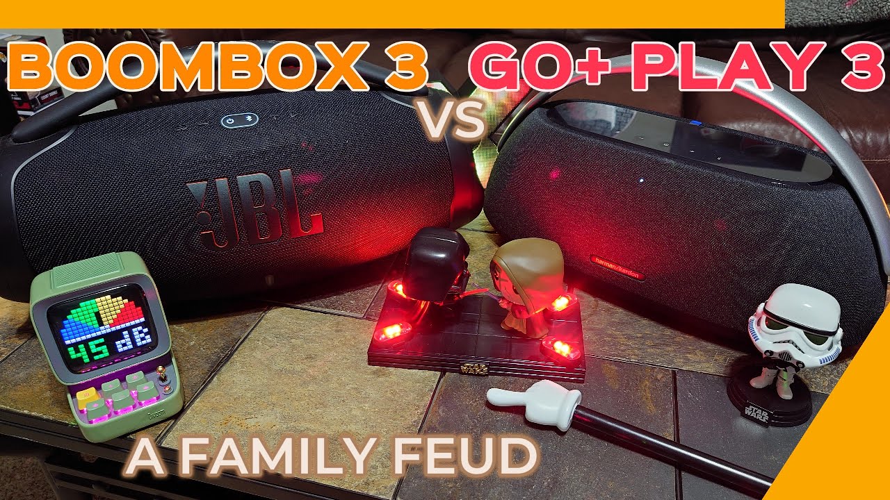 Harman Kardon Go + Play 3 vs JBL Boombox 3 🔋Battery Powered ☠️A Family Feud Bluetooth Boombox Battle