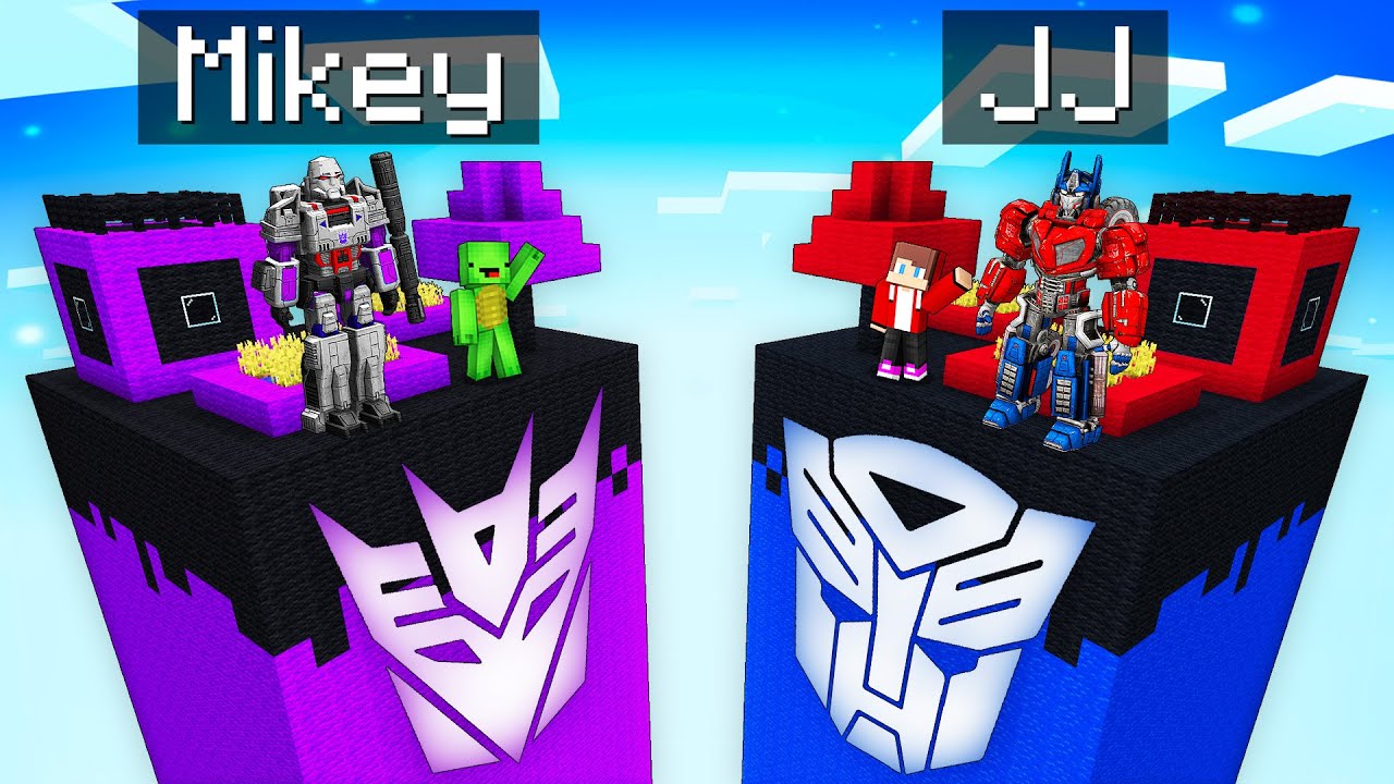 JJ's AUTOBOT vs Mikey's DECEPTICON Survive Chunk Battle in Minecraft - Maizen