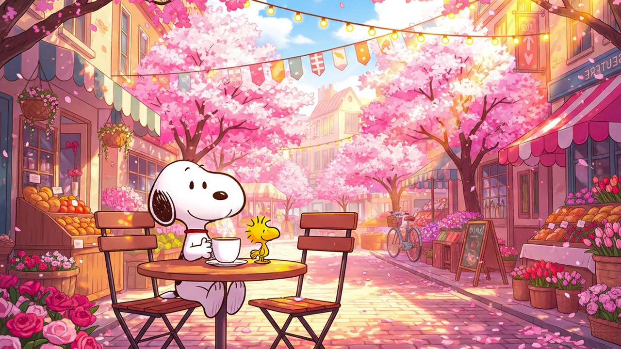 Snoopy Enjoying Coffee under Warm Sunlight Outdoors☀️🌸Cozy Lofi Beats for Chill, Relax & Happy Vibes