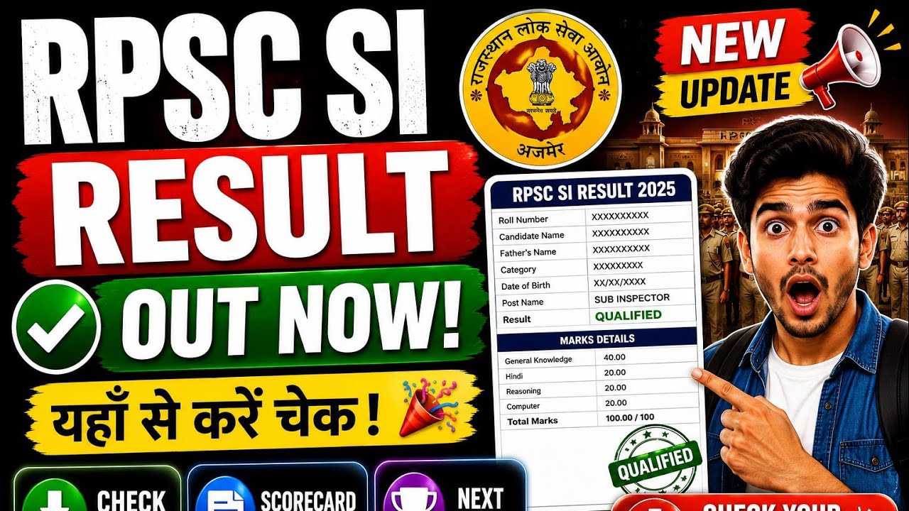 🔥 RPSC SI RESULT 2026 OUT 🚨 Rajasthan Police SI Result Released | Score Card, Merit List & Cut Off