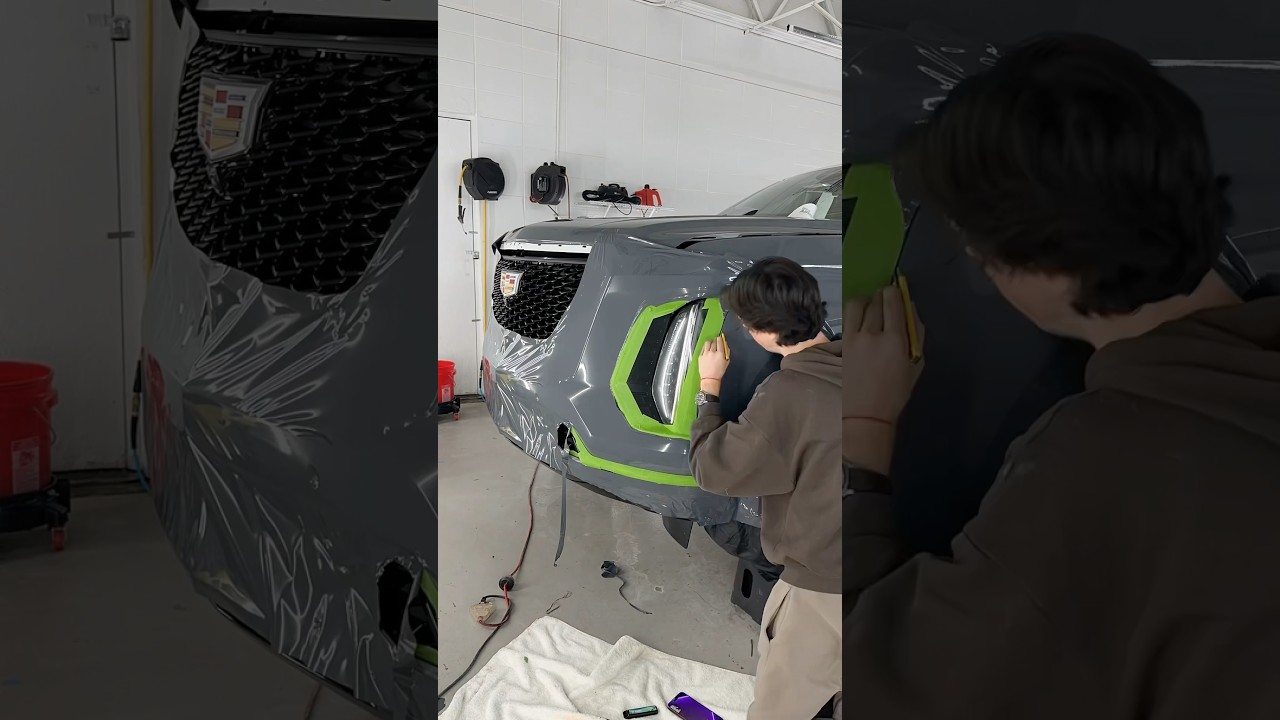 Wrapping a 2025 Cadillac Escalade an INSANE Nardo Grey! #vinylwrap #cadillacusa #detailing #wrap