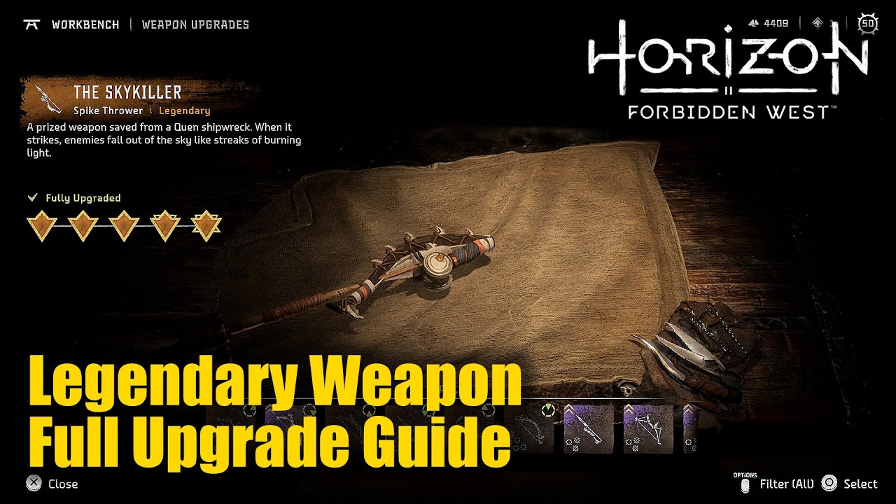 Horizon Forbidden West - Spike Thrower The Skykiller Legendary Weapon Full Upgrade