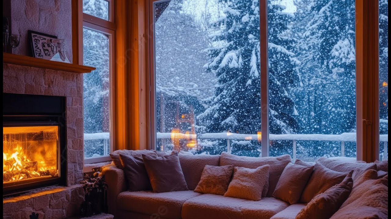 Heavy Snowstorm Sounds ❄️ Warm Cabin Fireplace 🔥 Fall Asleep Fast (3 HOURS)