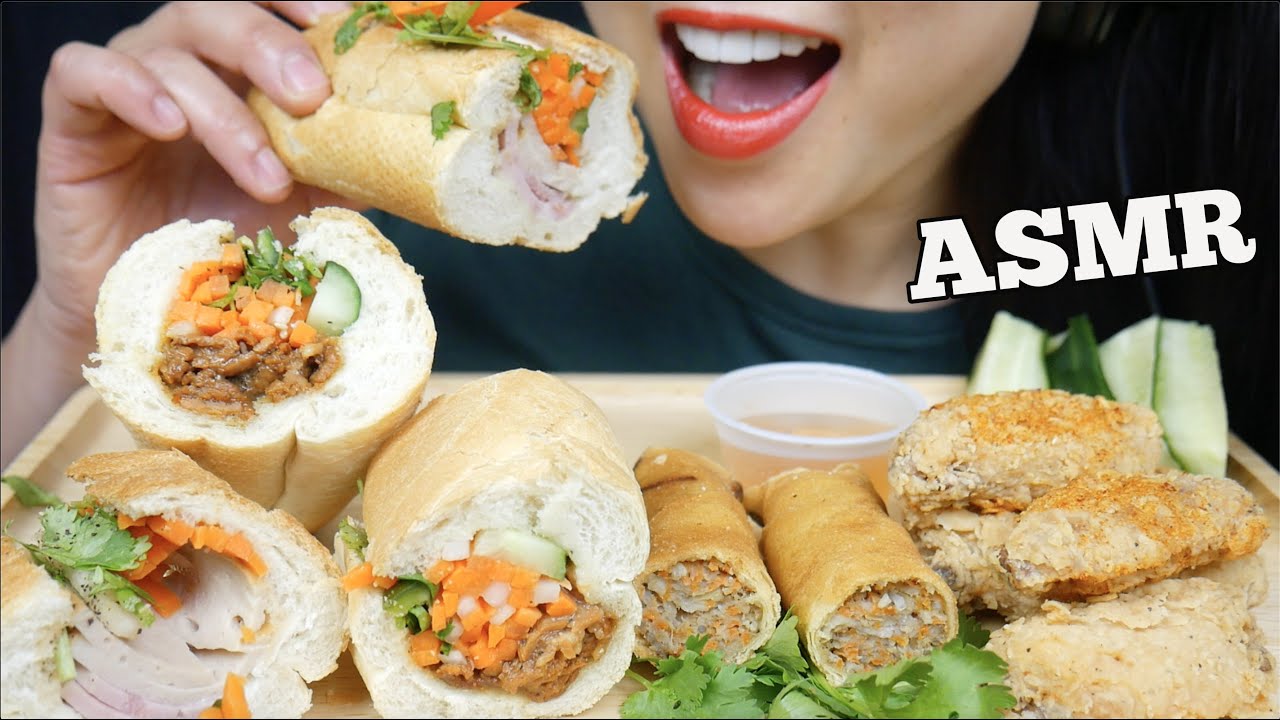 ASMR VIETNAMESE FOOD *BANH MI + FRIED ROLL + CHICKEN WINGS (EATING SOUNDS) NO TALKING | SAS-ASMR
