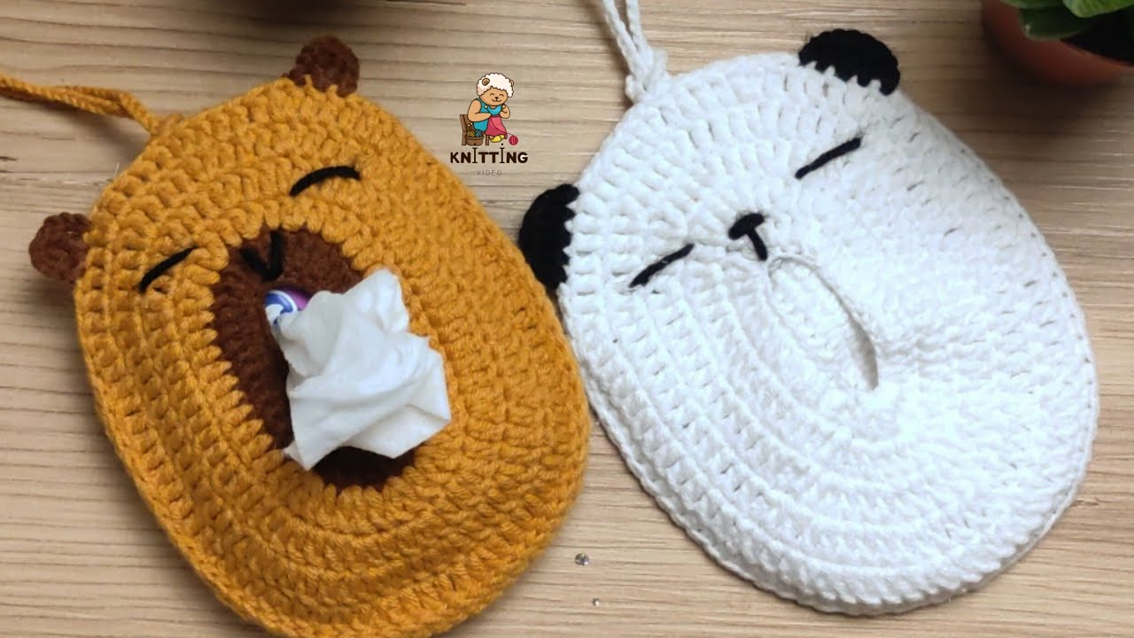 Sleepy animals tissue holder pouches#crochet#howtocrochet#crochettutorial#beginnercrochet#handmade