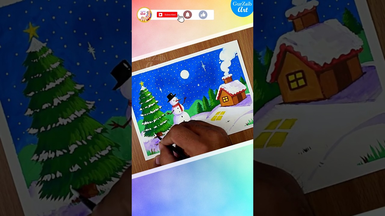 Christmas scenery painting 🎄: tutorial #shorts
