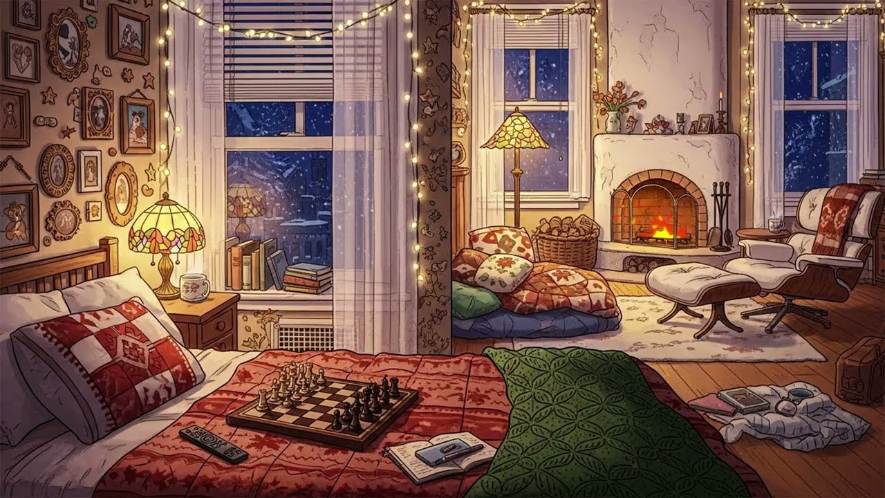 Vintage Oldies Playing in Another Room | A Snowy 1950s Night in Cozy Apartment | Warm Relax Ambience