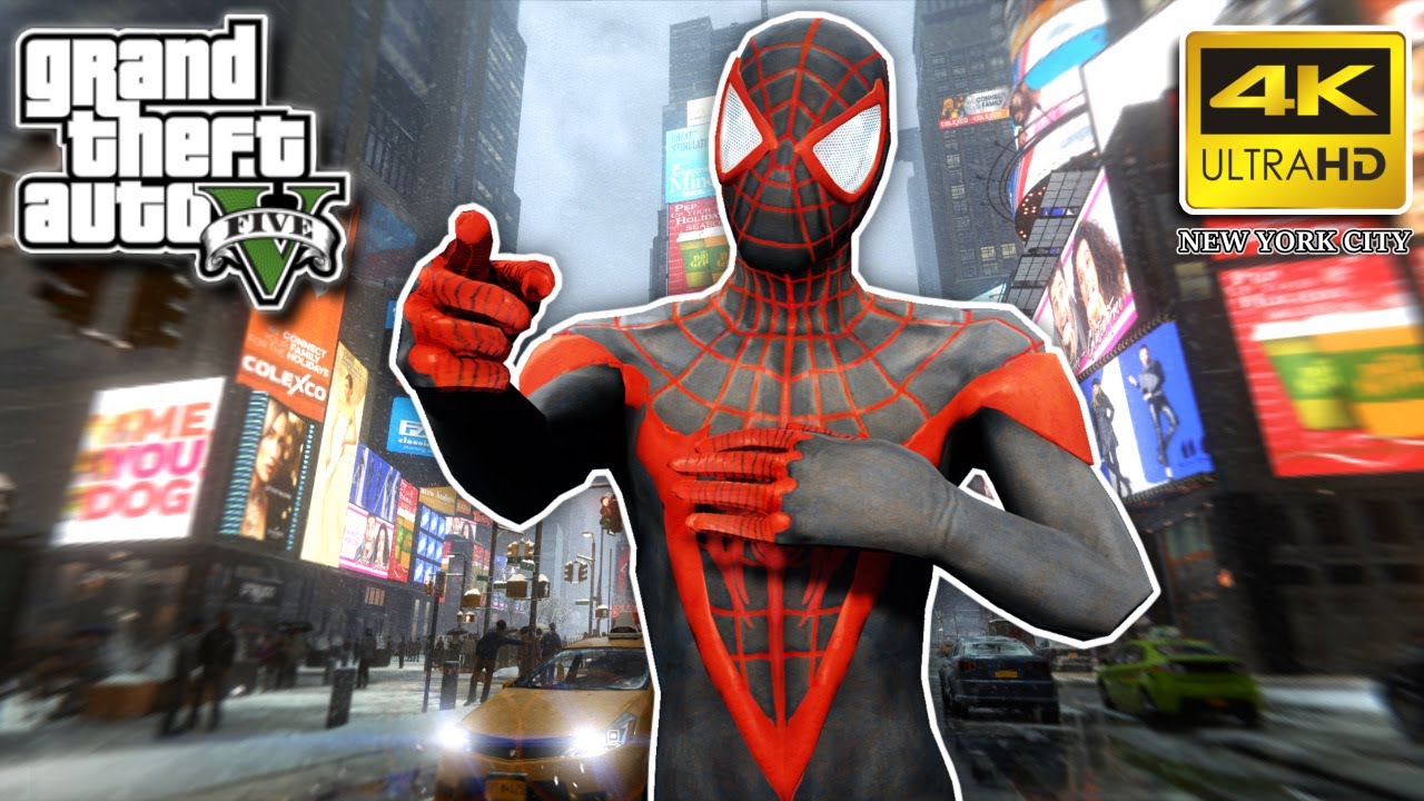 GTA 5 - Spider-Man Miles Morales Fights Crime in New York City! (4K Ultra HD Gameplay)