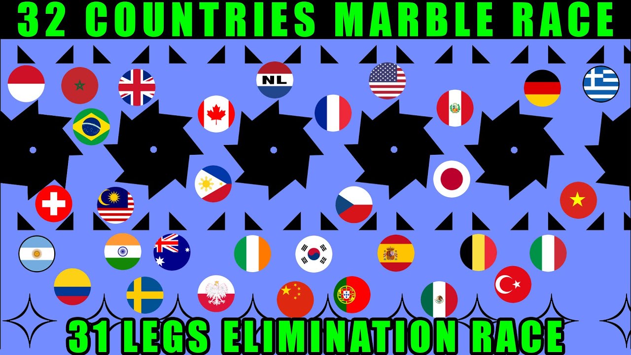 32 Countries Elimination Marble Race with 31 legs / Marble Race King