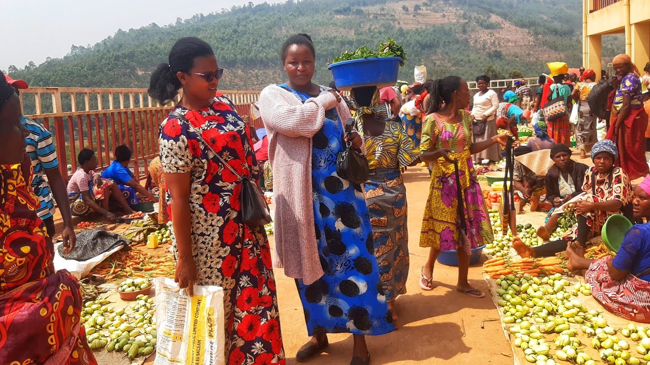 Market day  in African  village/local market  at Kigali  Rwanda//Afrcan village life
