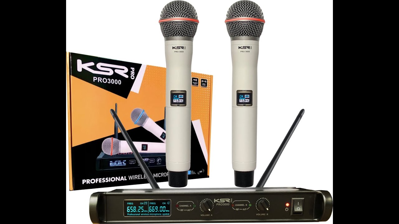 MICROFONE SEM FIO DUPLO BRANCO KSR PRO - PRO 3000 MÃO + MAO UHF