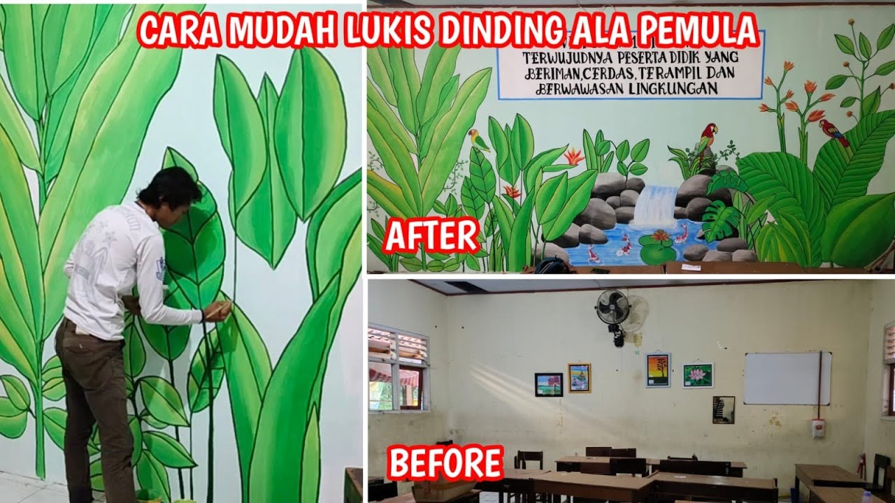 STEP BY STEP,,LUKIS DINDING TEMA DEDAUNAN/FLORAL ALA PEMULA | #mural #lukisdinding #wallpainting