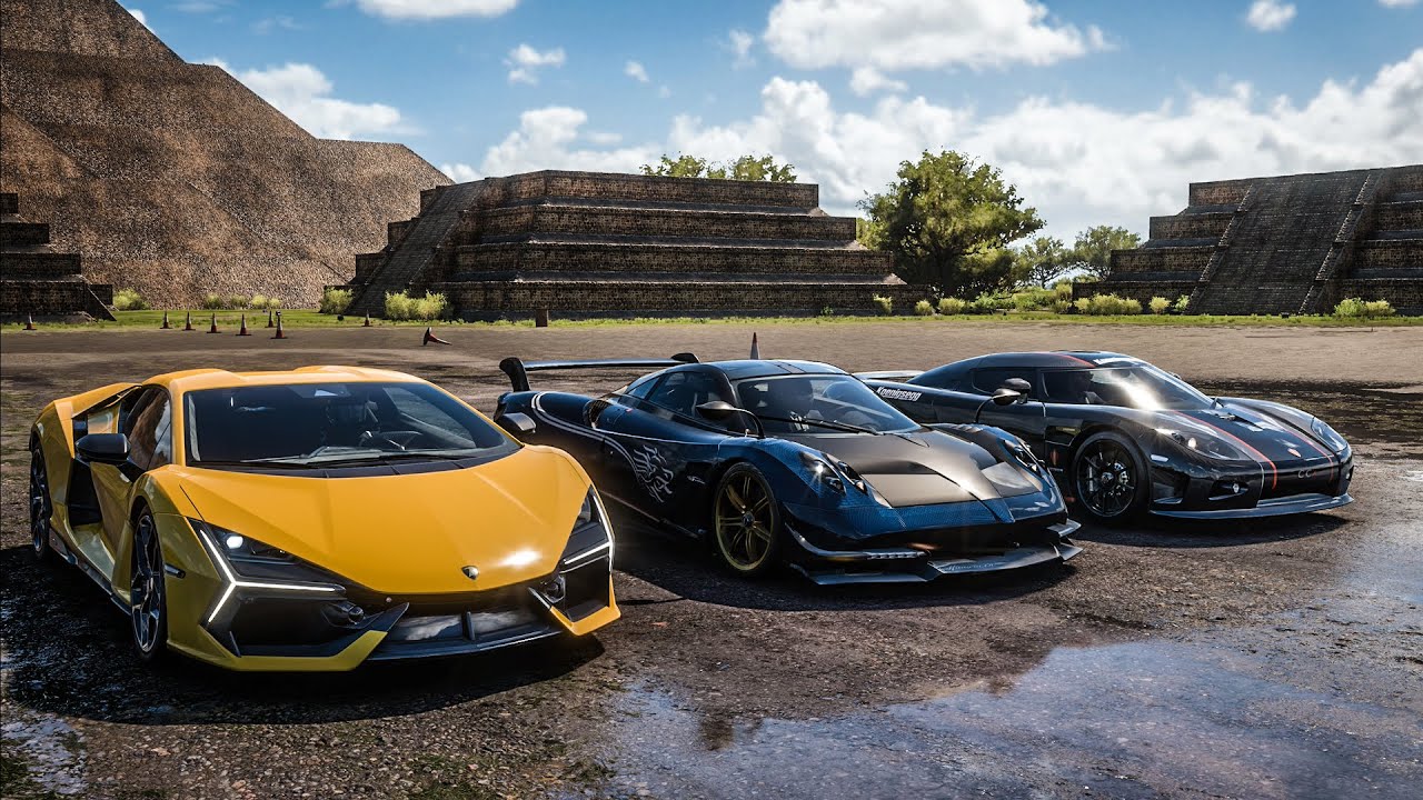 Forza Horizon 5 Drag race: Koenigsegg CCX vs Lamborghini Revuelto vs Pagani Huayra BC