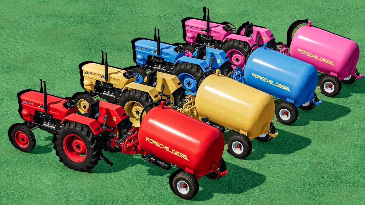 Tractors With Colors - TANKER Work with Fiat Mini Tractors with WHEELIE - Farming Simulator 22