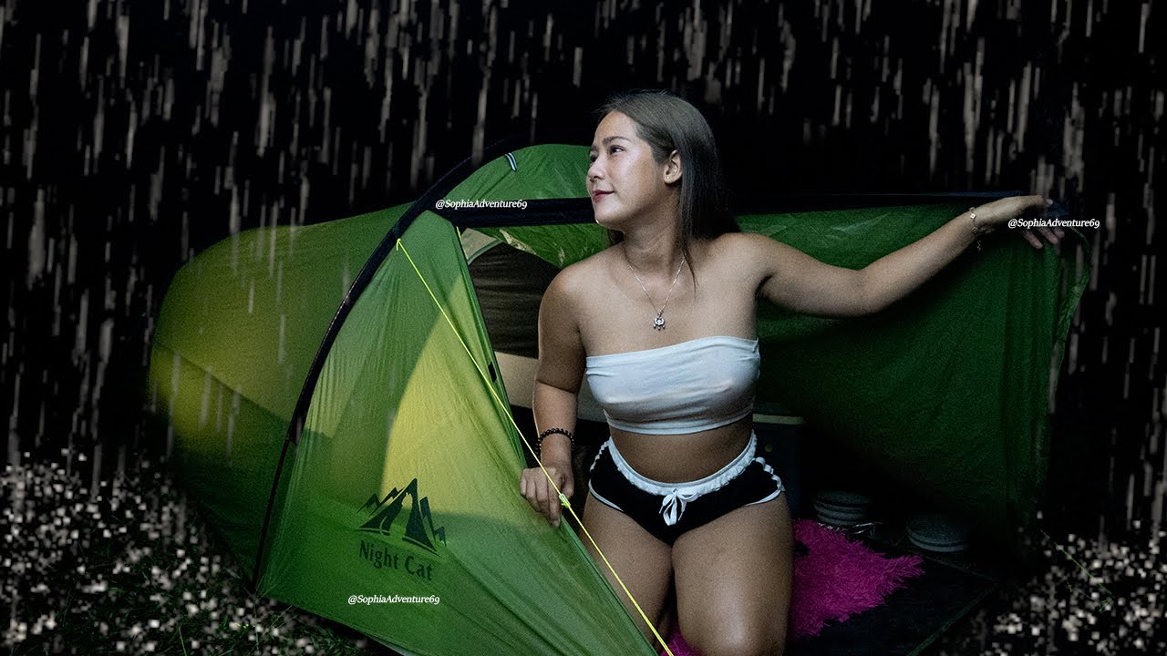 CAMPING IN HEAVY RAIN  - RELAXING AT THE WATERFALL -THE FIRST TIME WAS A LITTLE SCARED