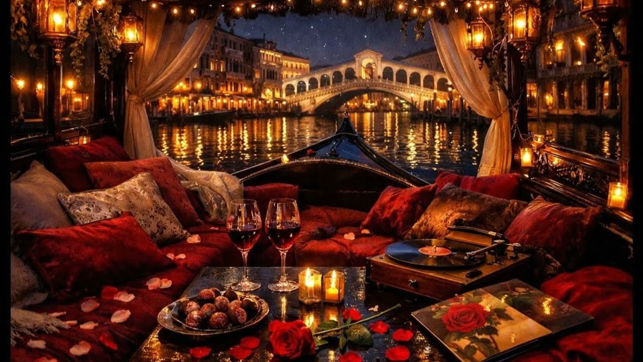 Romantic Jazz in a Venetian Gondola🌹 | Moonlight by the Rialto Bridge 🌙 Soft & Sensual Jazz Ambience