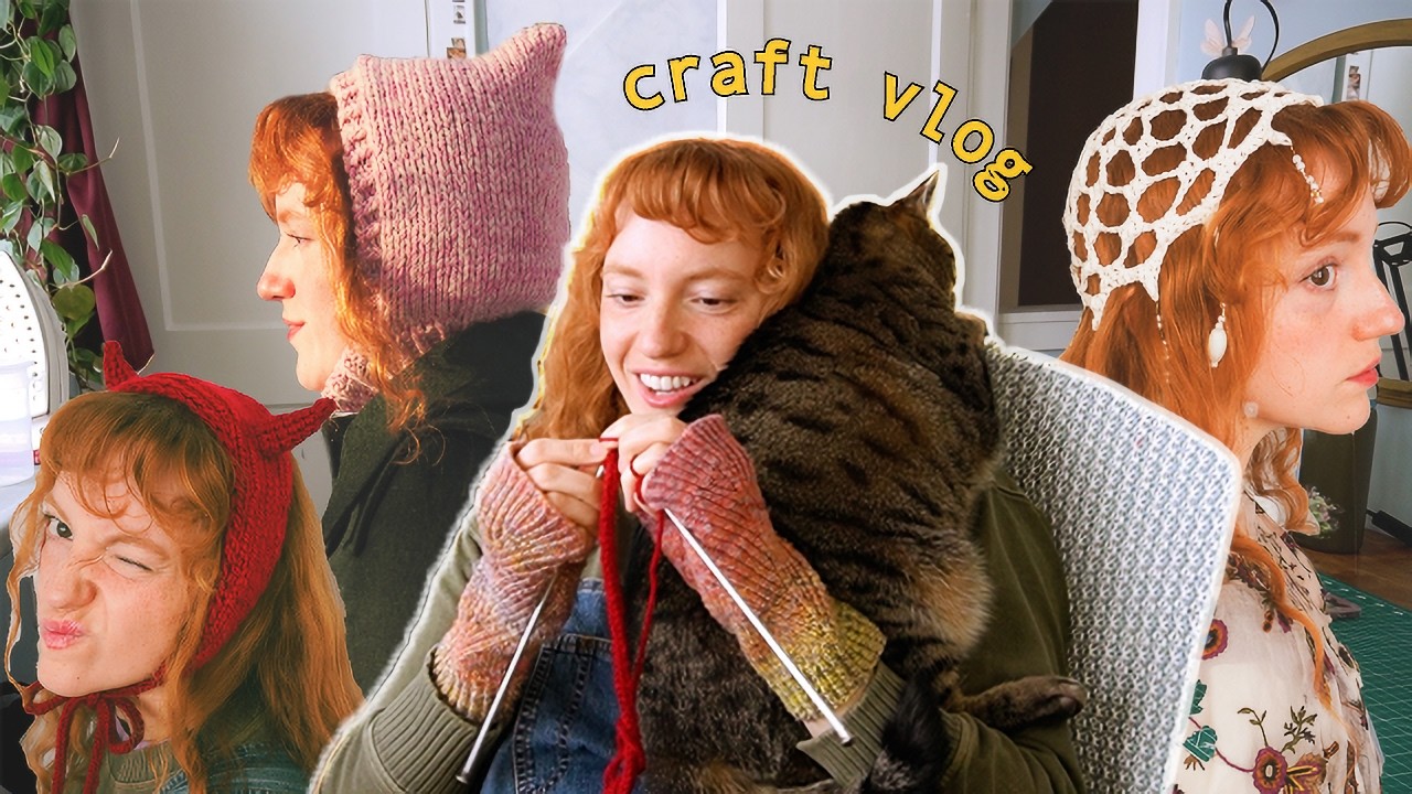 let's knit + crochet some cute hats 🧶👒 cozy craft vlog