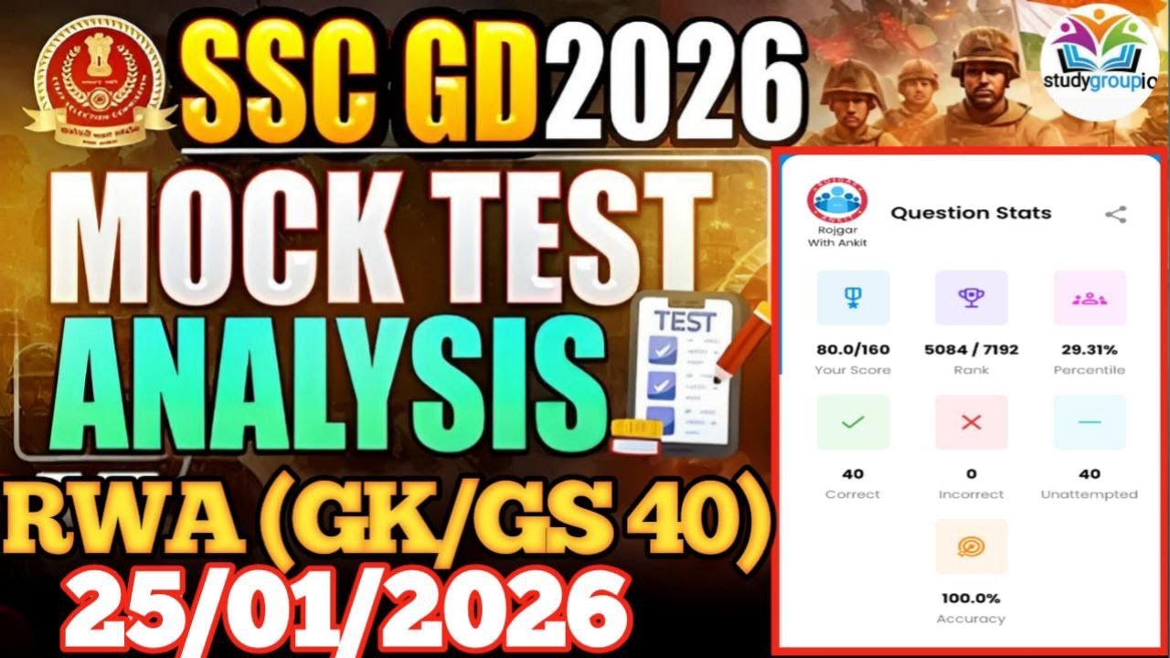 Rojgar With Ankit SSC GD |25-01-2026 | Gk /Gs 40/40|Weekly Mock Test Solution By Sachin #rwamocktest