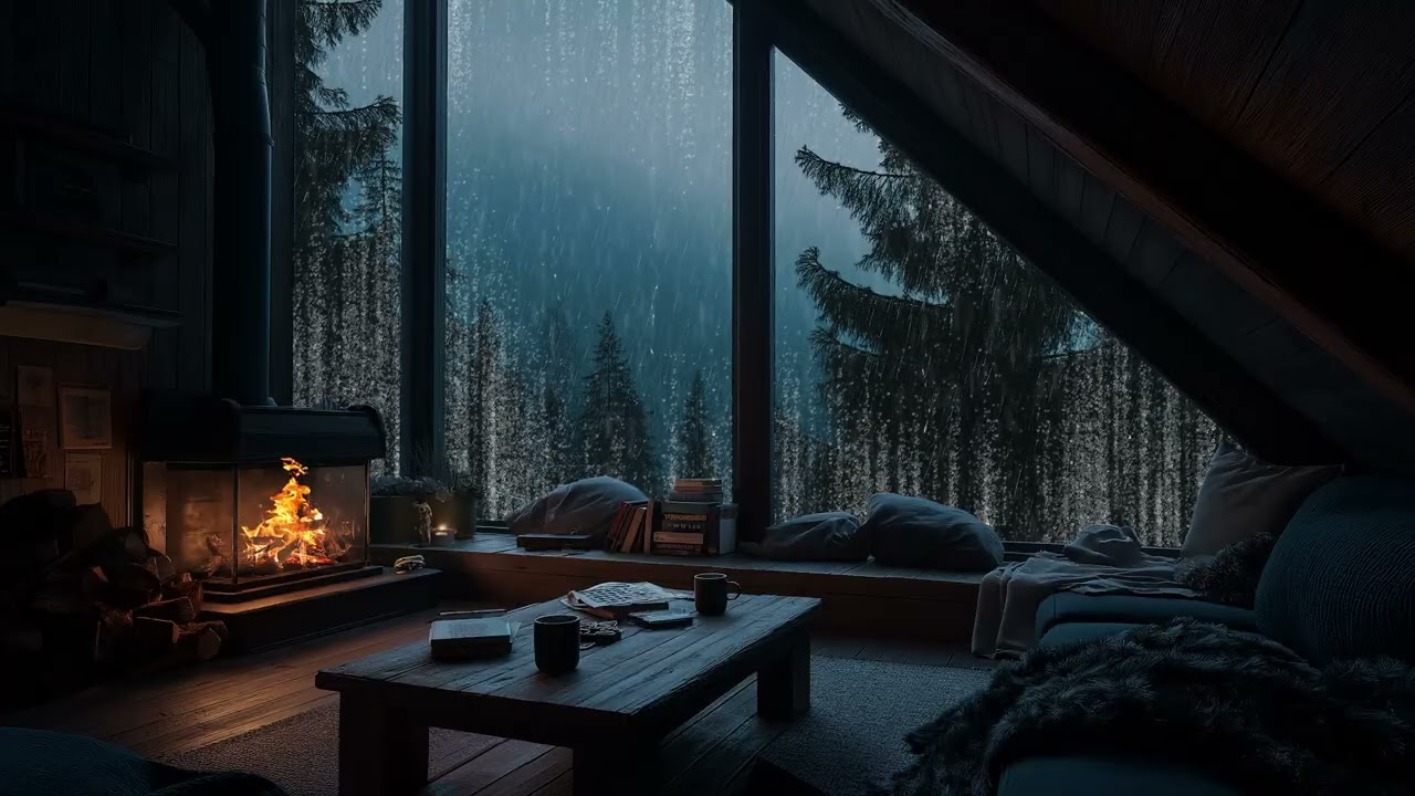 Gentle Rain & Crackling Fireplace 🔥 Winter ASMR for Deep Sleep (3 Hours)