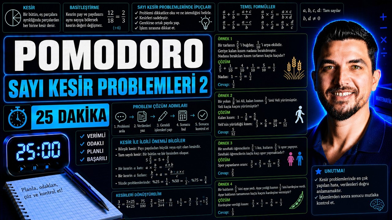 POMODORO CANLI DERS 29-SAYI KESİR PROBLEMLERİ 2