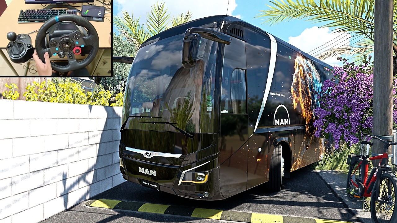 Realistic Bus driving through tight roads of Coastal Greece | Bus Simulator | Logitech G29 Setup