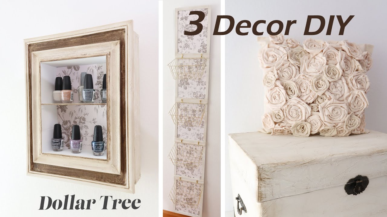 3 DOLLAR TREE DECOR / FABRIC ROSE PILLOW / WALL BOX SHELF / WALL BASKET HANGING DECOR