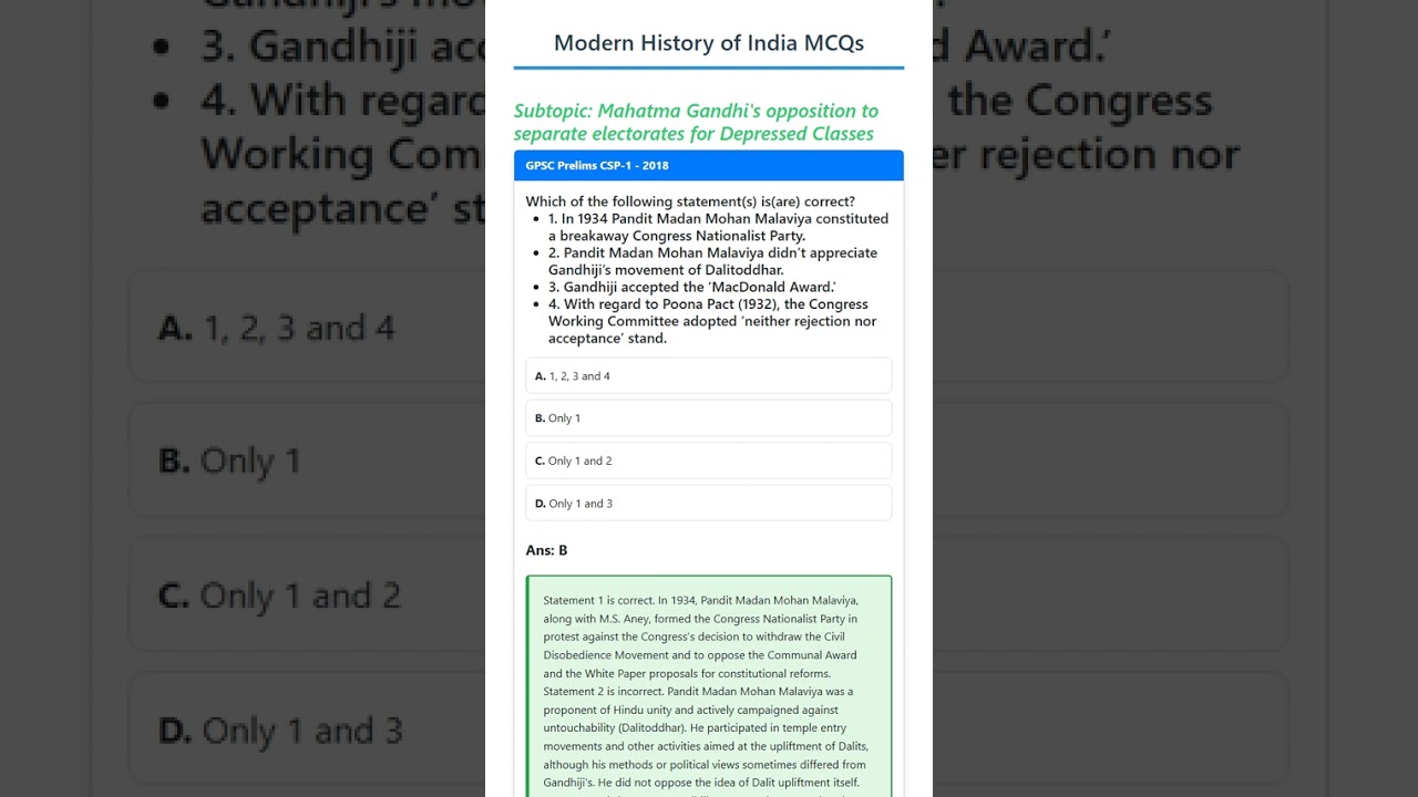 Mahatma Gandhi's opposition to separate electorates for Depressed Classes