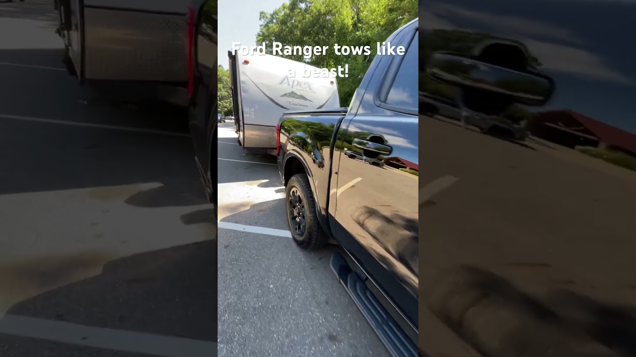 Ford Ranger towing 7,000 pound camper. Barely squatting! #shortsvideo #cars #shortsfeed #cool #usa