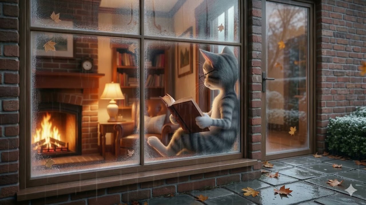 ASMR Cozy Rain & Reading Cat 📖🌧️ Relaxing Rain Sounds for Sleep & Study