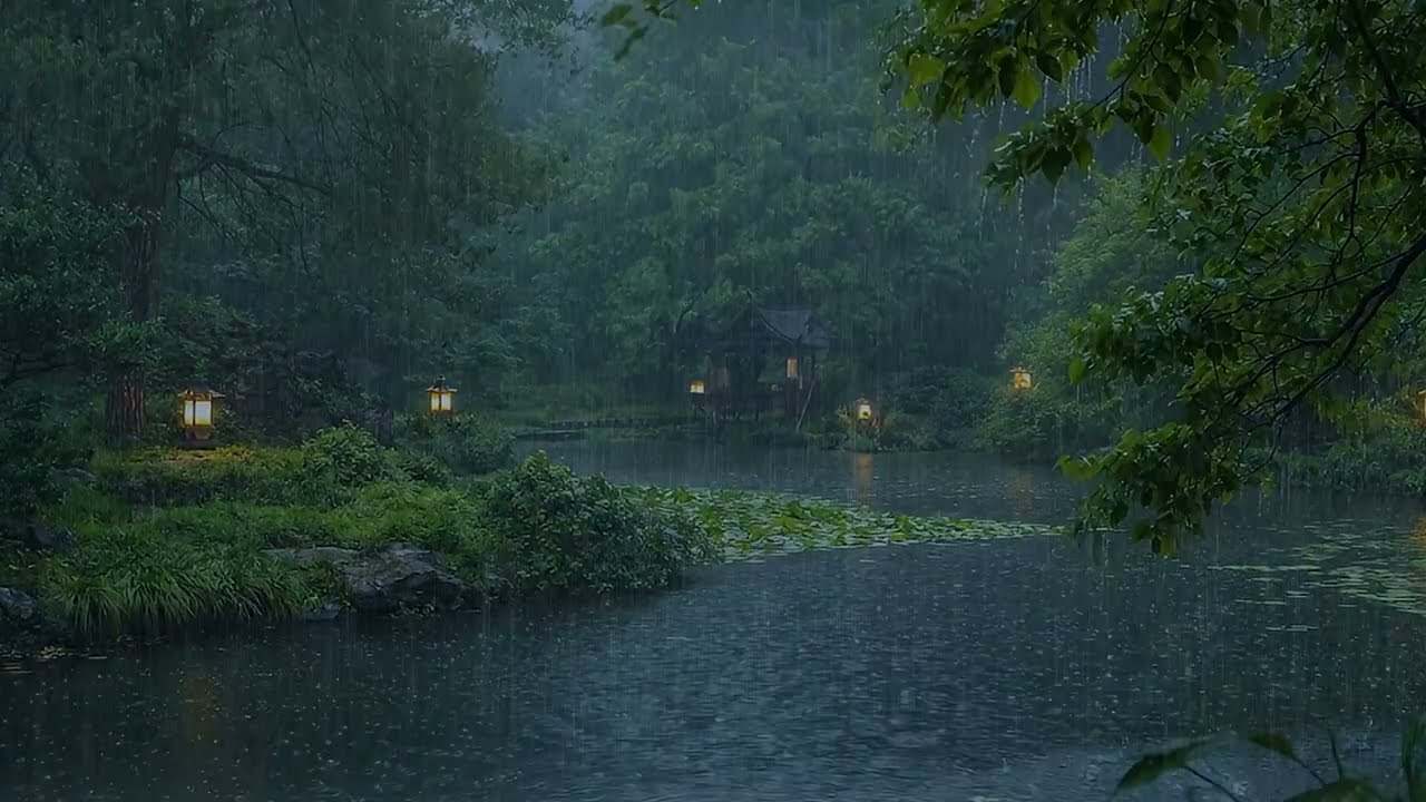 Immersive Rain Sounds for Sleep | Soft Rain Pouring Down on Forest Lake | Nature Forest Rain ASMR