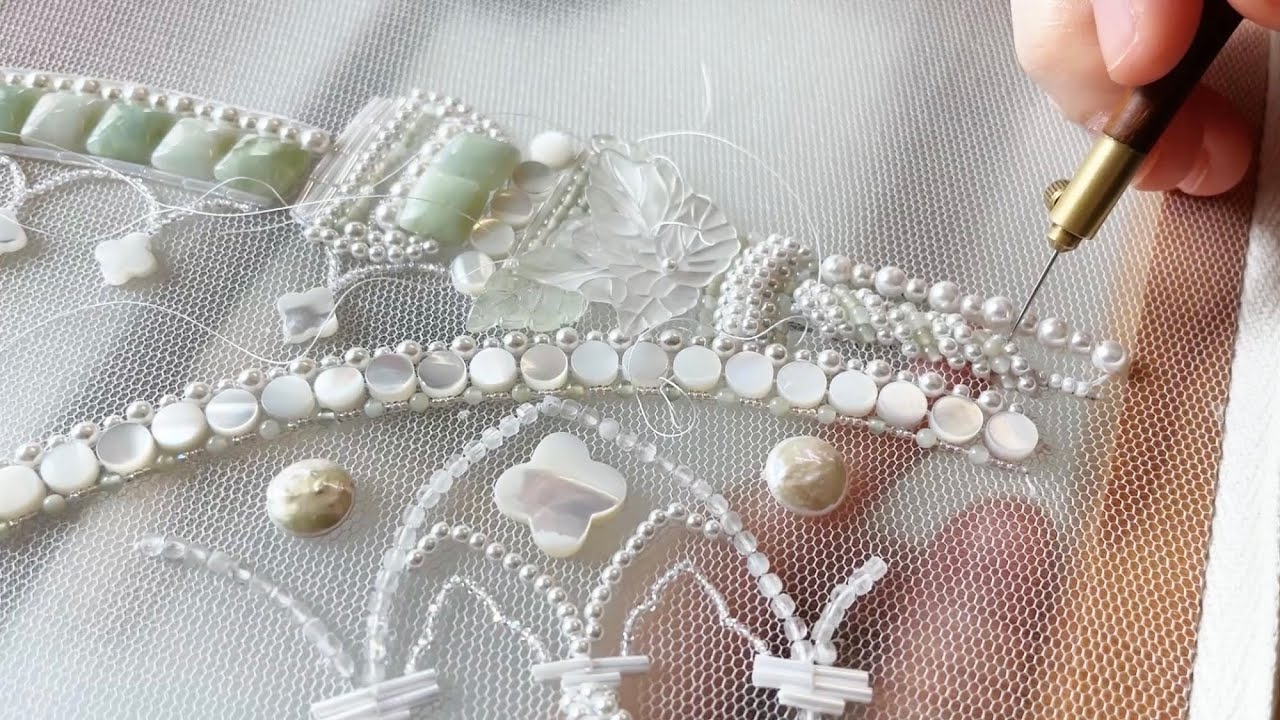 Beading a Wedding Veil Inspired by Italian Cathedrals | Tambour Embroidery with Stone & Pearl Beads