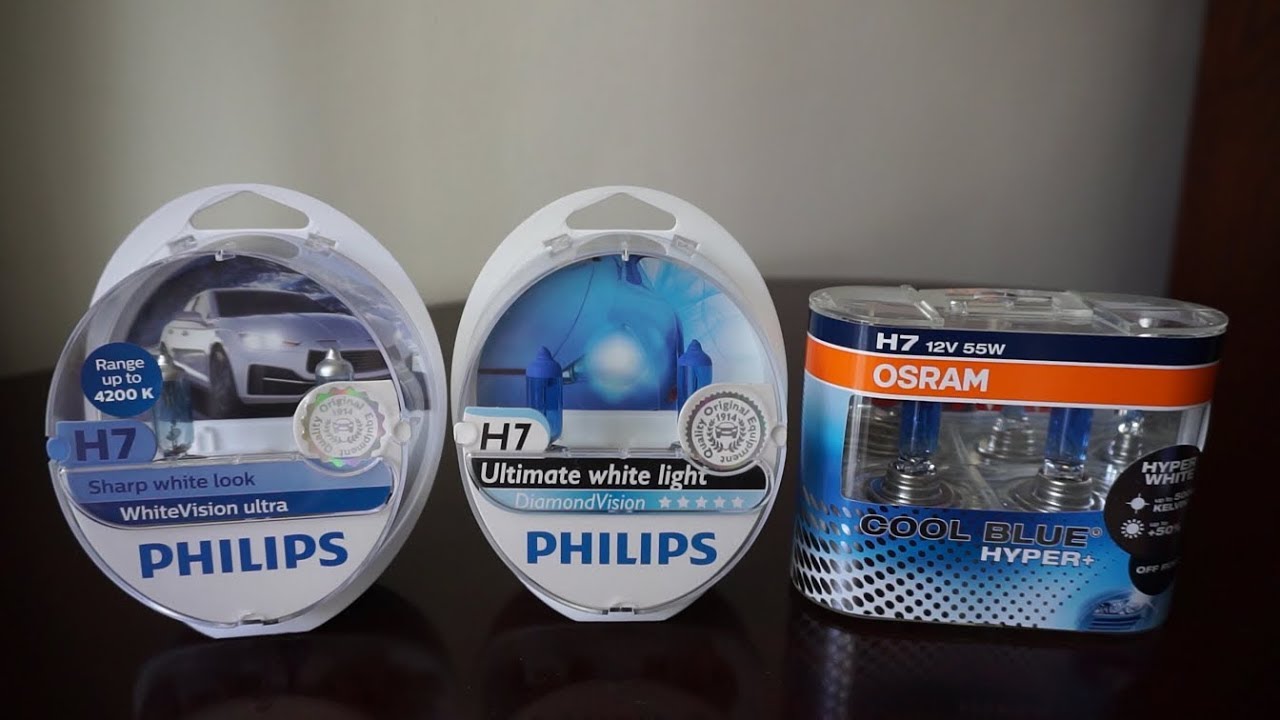 Philips WhiteVision Ultra 4200k, DiamondVision 5000k, OSRAM Cool Blue Hyper+ 5000k