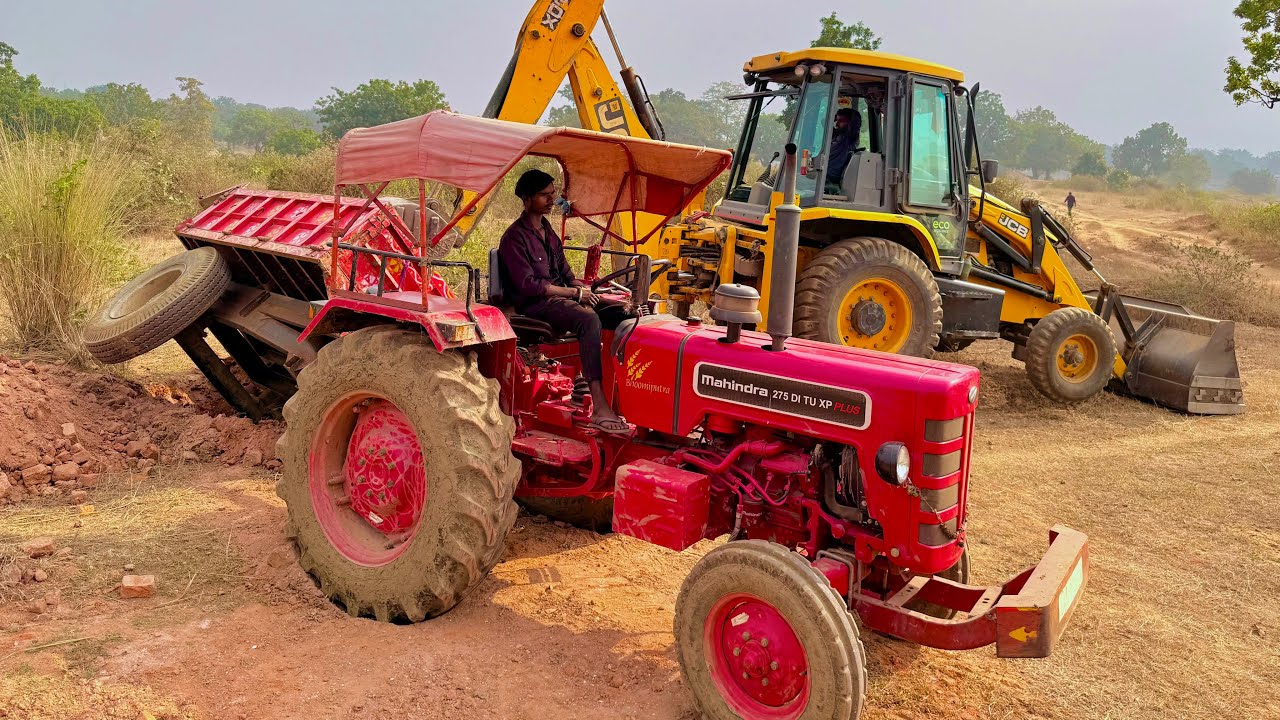 Mahindra 275 Di Tractor Fully Loaded with Red Mud Overturned with JCB 3dx | Jcb Video #jcb #tractor