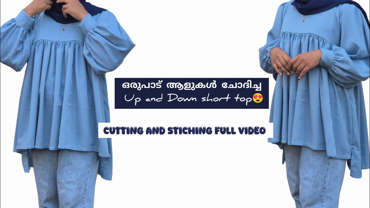 Trending up & down short top😍 | Cutting and stiching full video | malayalam 