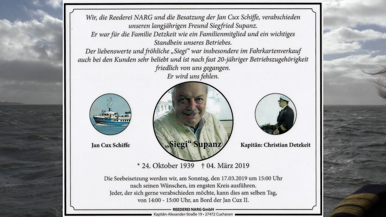 Siegfrieds letzte Reise -  Cuxhaven Reederei NARG Jan Cux