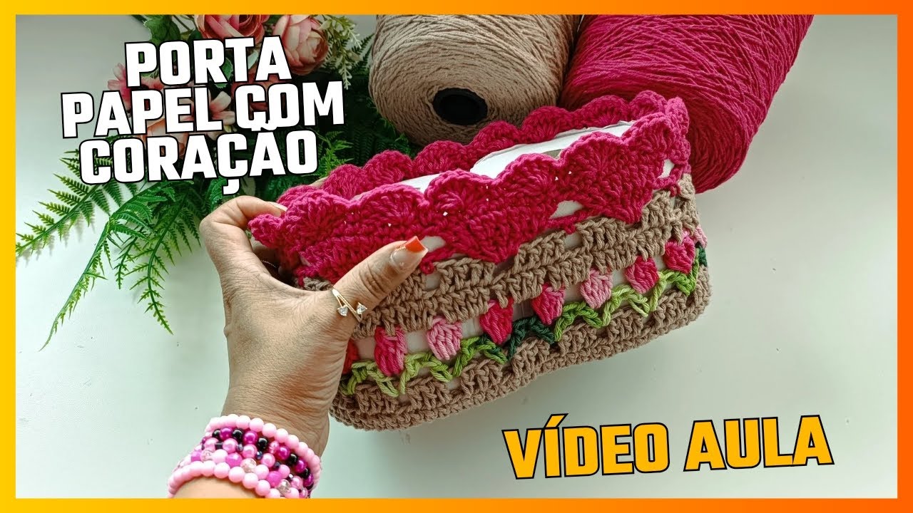 Porta papel Higiénico de bancada com coração/video aula 💗#crochet #videoaula #portapapelhigienico