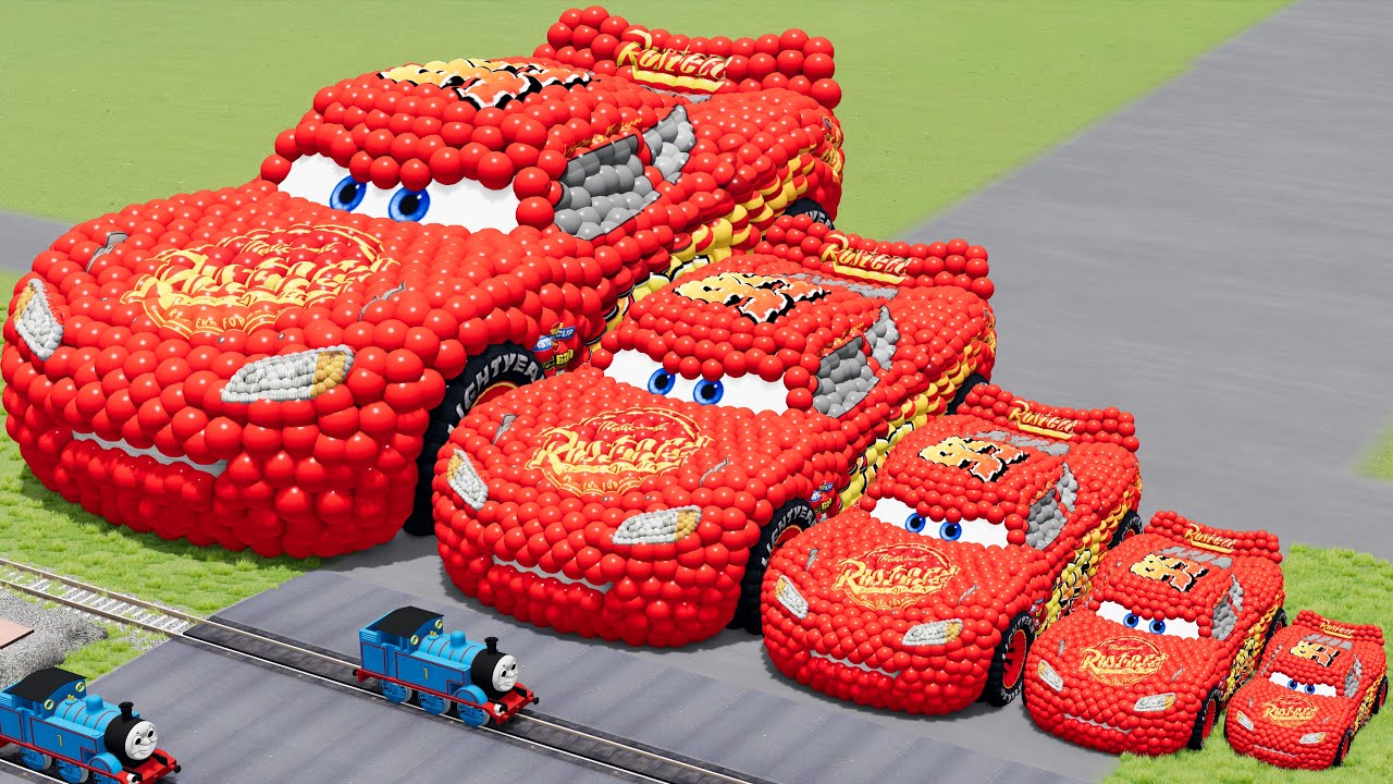 Big & Small Lightning Mcqueen Made Of Balls vs Trains Thomas | BeamNG.Drive