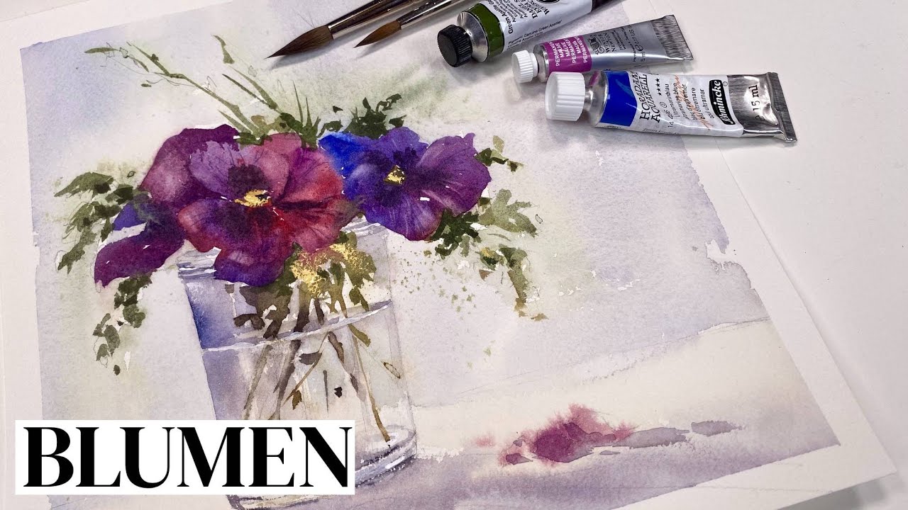 Kleiner Blumenstrauß in einem Glas - Aquarell Tutorial