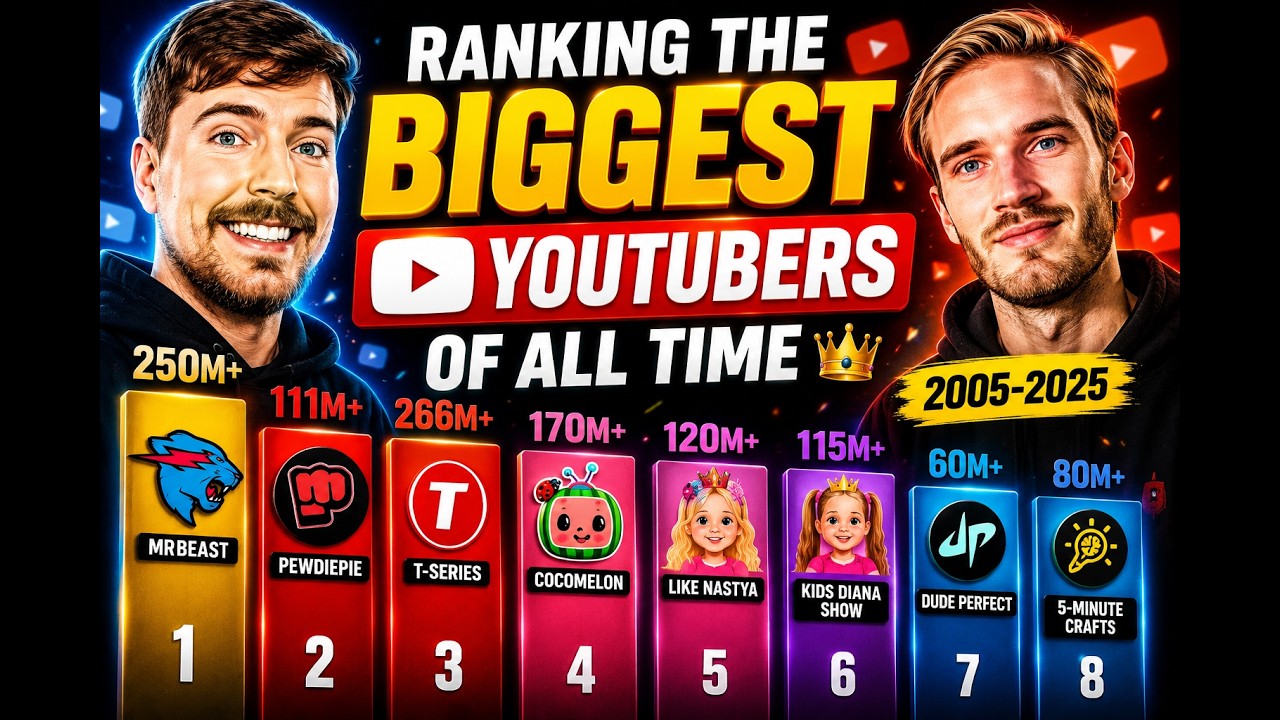 Ranking the BIGGEST YouTubers of All Time 👑 | Subscribers History (2005-2025)