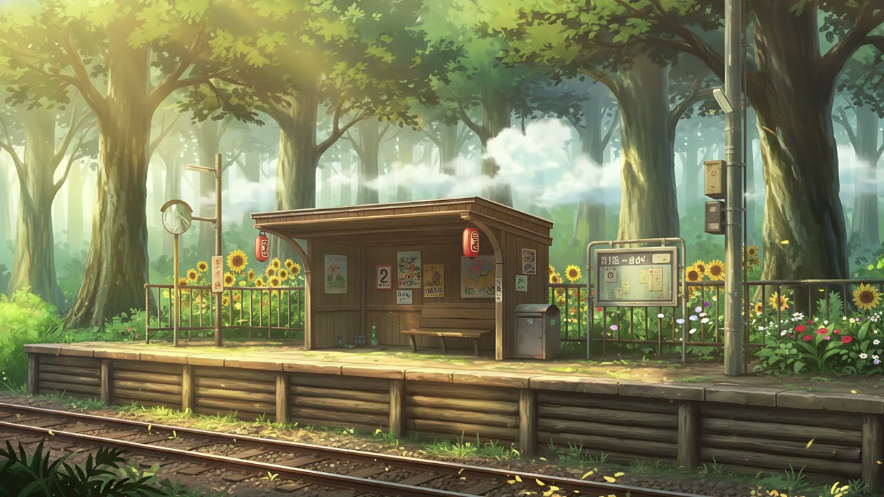 Peaceful Train Stop🌻Japan summer lo fi cozy happy ambience for relax, study & sleep