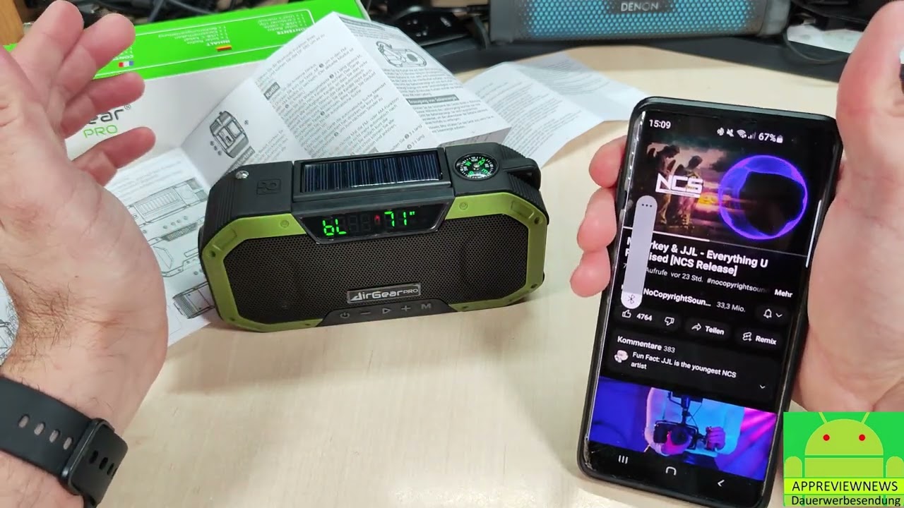 AirgearPro Notfall Blackout Solar Radio mit Bluetooth Kurbel Dynamo LED Kompass Powerbank Funktion