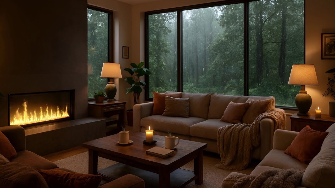 Forest Sanctuary (8 Hours 4K): Heavy Rain, Deep Thunder & Fireplace Sounds For The Best Sleep | ASMR