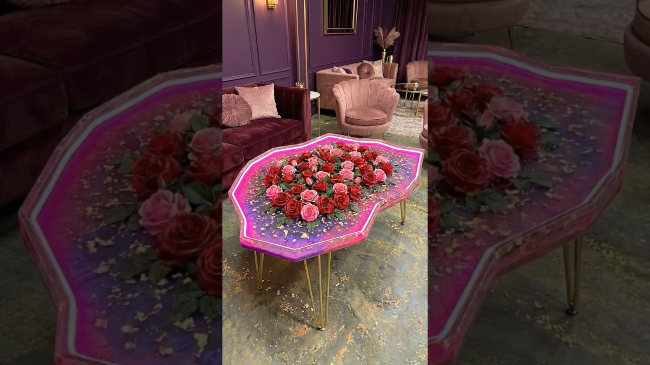 Satisfying DIY Luxury Epoxy Resin Table Pour with Real Roses! 🌹✨