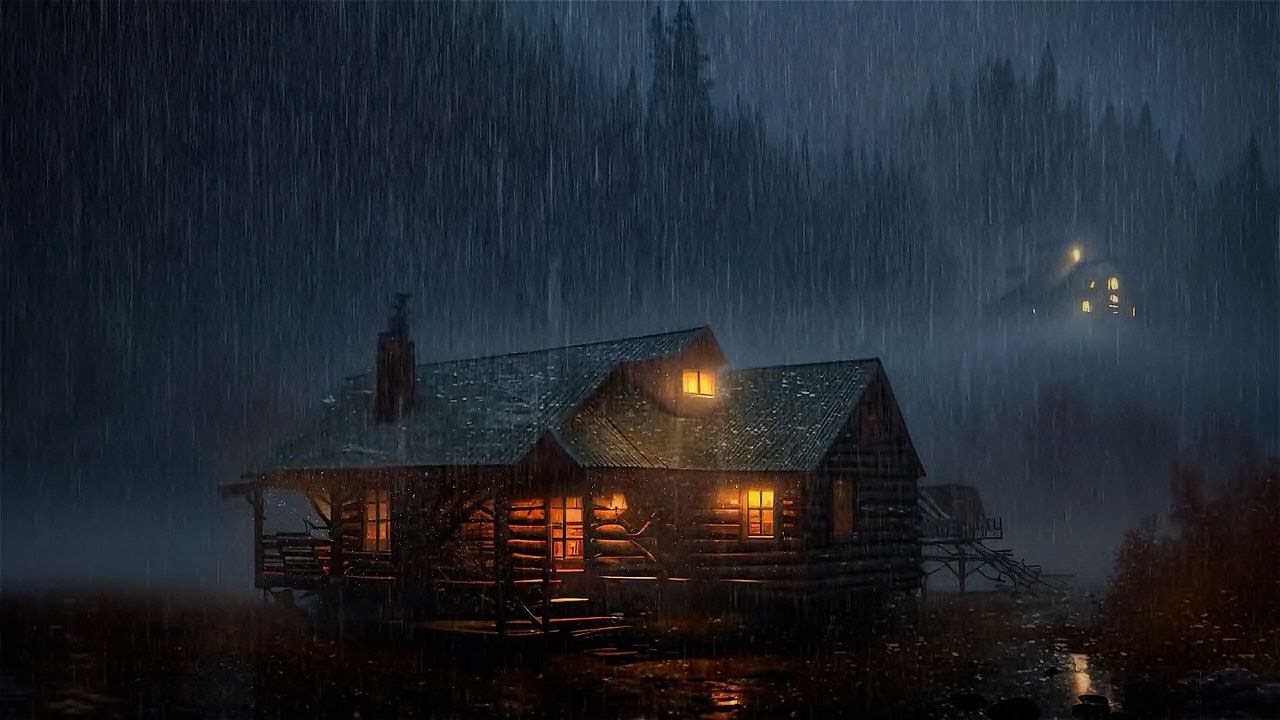 Foggy Forest Cabin in the Rain | Warm Light Ambience for Sleep & Relaxation